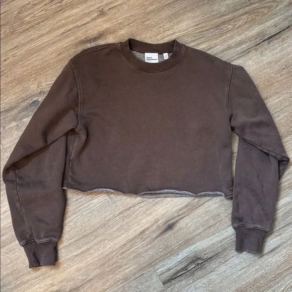 Aritzia/TNA Cropped Brown Crewneck Sweatshirt - Picture 2 of 6